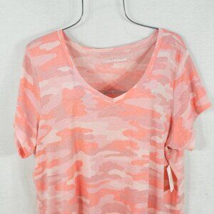 Share Lucky Brand Womens Blouse 1X Camo Print V-Neck Pullover Shirt Top